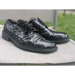 Vintage Croc Moda Nova Men Leather Shoes Size 10 Black Dress Shoes Made in Italy